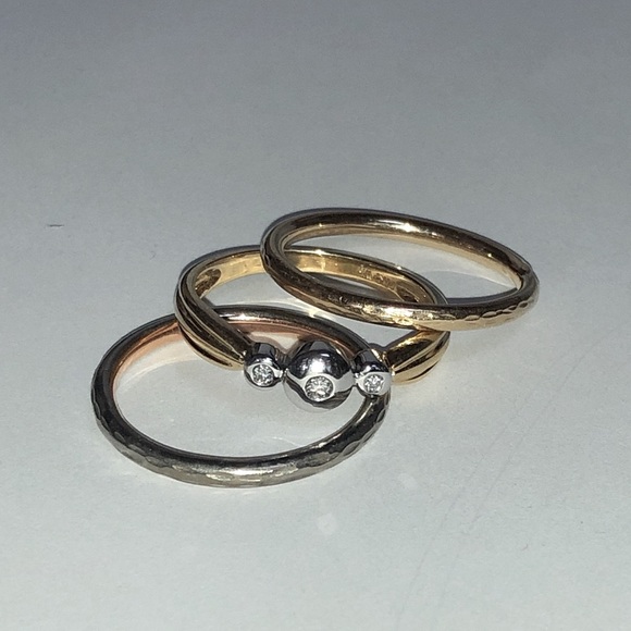 SET OF 3 Real 14K Yellow & White Gold Diamond Ring Trio Stacking Bands Vintage - Picture 14 of 16